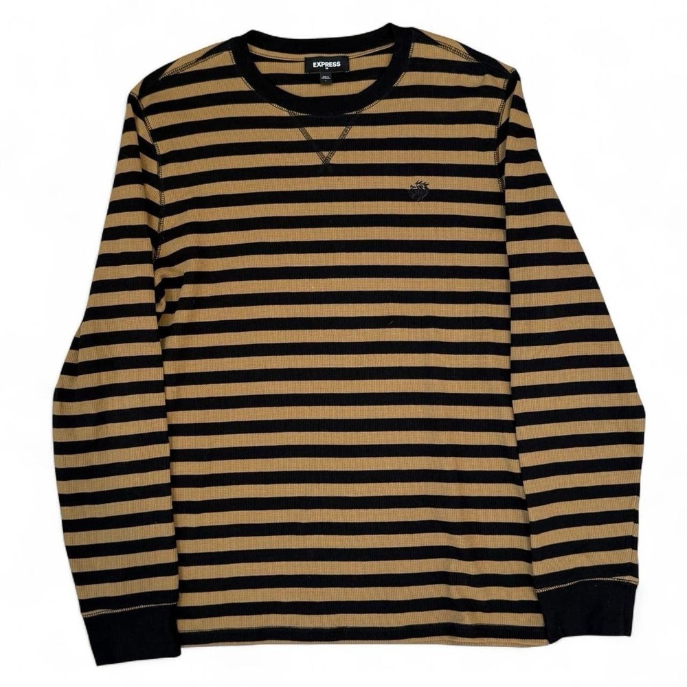 Vintage Express Long Sleeve Striped Thermal Shirt Skater Grunge Adult Large Y2K